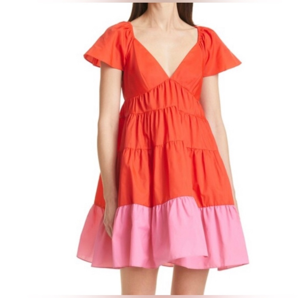 STAUD Colorblock Tiered Dress